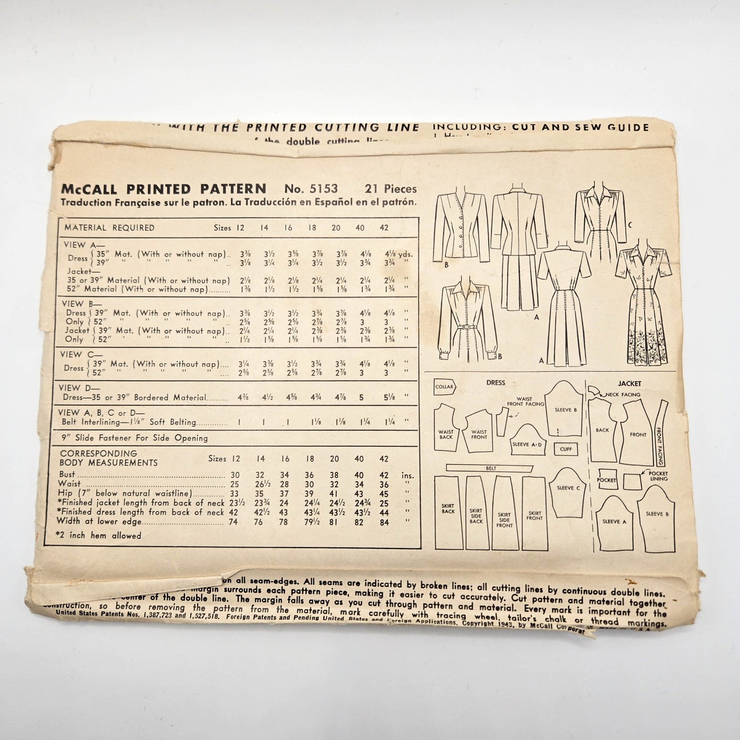 McCall 5153 | Size 12 | 1943 Sewing Pattern