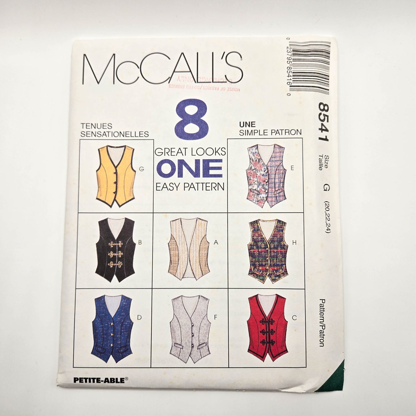 McCall's 8541 | Sizes 20-22-24 | 1996 Sewing Pattern